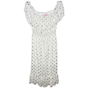 C+D+M Collection White Gold Polka Dot Off The Shoulder Smocked Waist Dress Sz. S